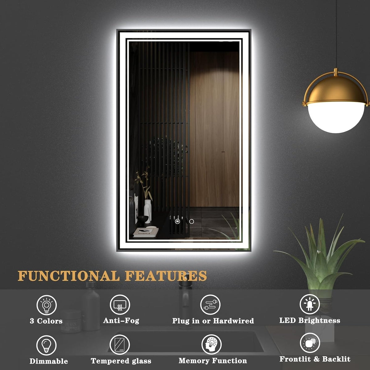 OSEMY 30" x 18" LED Bathroom Mirror with Lights