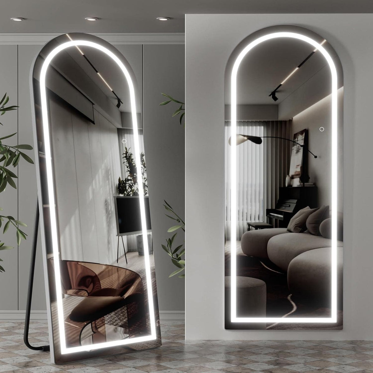 OSEMY 65" x 22" LED Arched Full Length Mirror with Stand