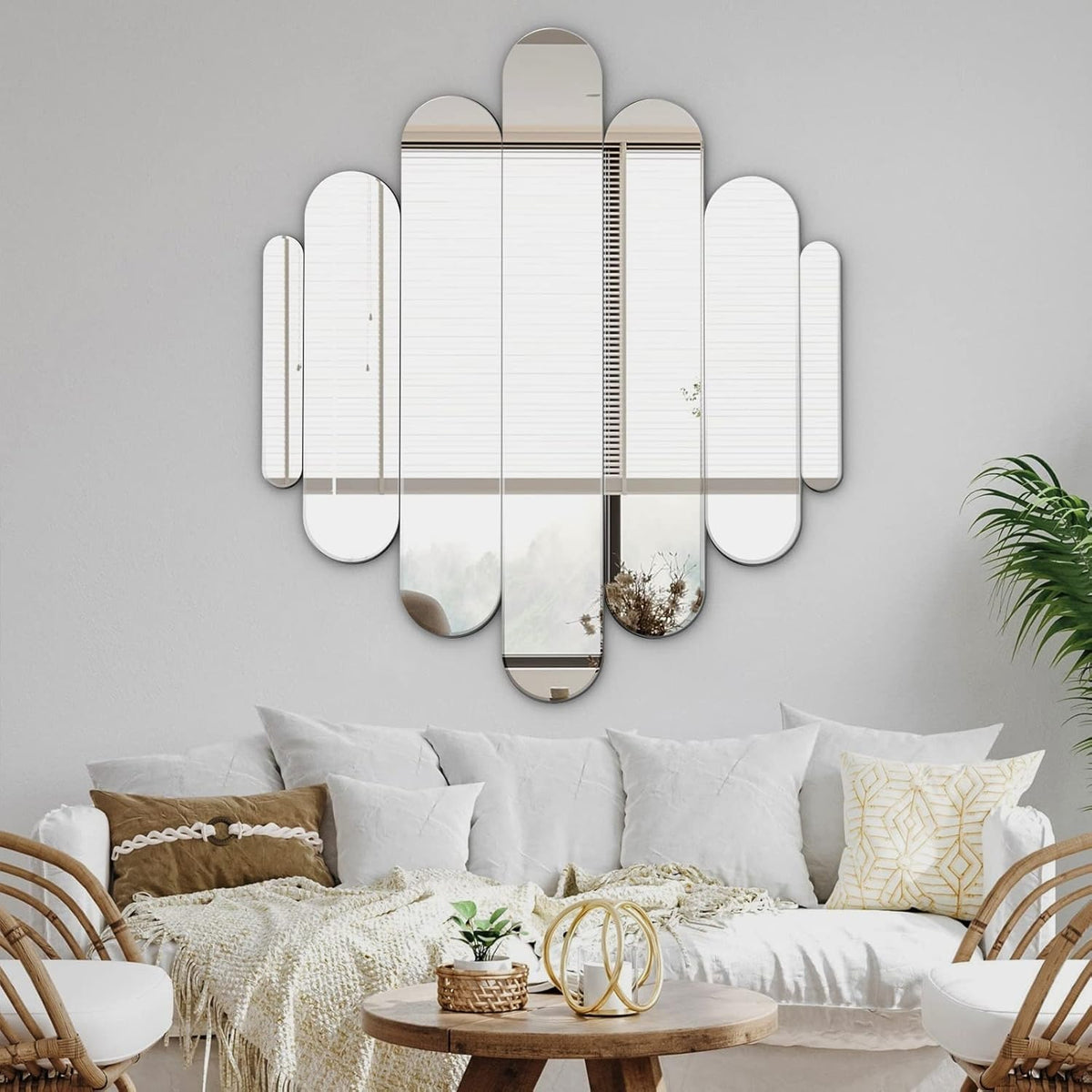 OSEMY 32" x 28" Modern Frameless Arched Wall Mirror for Home Decor