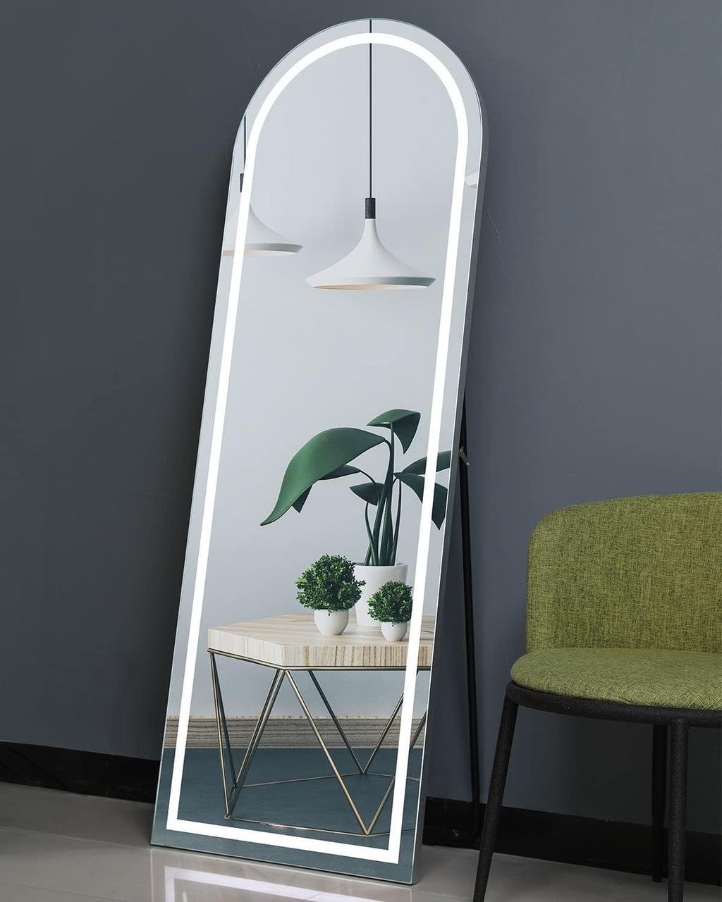 OSEMY 65" x 22" LED Arched Full Length Mirror with Stand