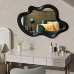 OSEMY 30" x 14" Irregular Walnut Wood Framed Wall Mirror