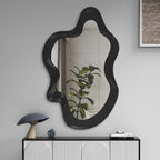 OSEMY 30" x 14" Irregular Walnut Wood Framed Wall Mirror