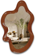 OSEMY 30" x 14" Irregular Walnut Wood Framed Wall Mirror