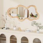OSEMY 30" x 14" Irregular Walnut Wood Framed Wall Mirror