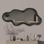 OSEMY 30" x 14" Irregular Walnut Wood Framed Wall Mirror