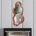 OSEMY 30" x 14" Irregular Walnut Wood Framed Wall Mirror