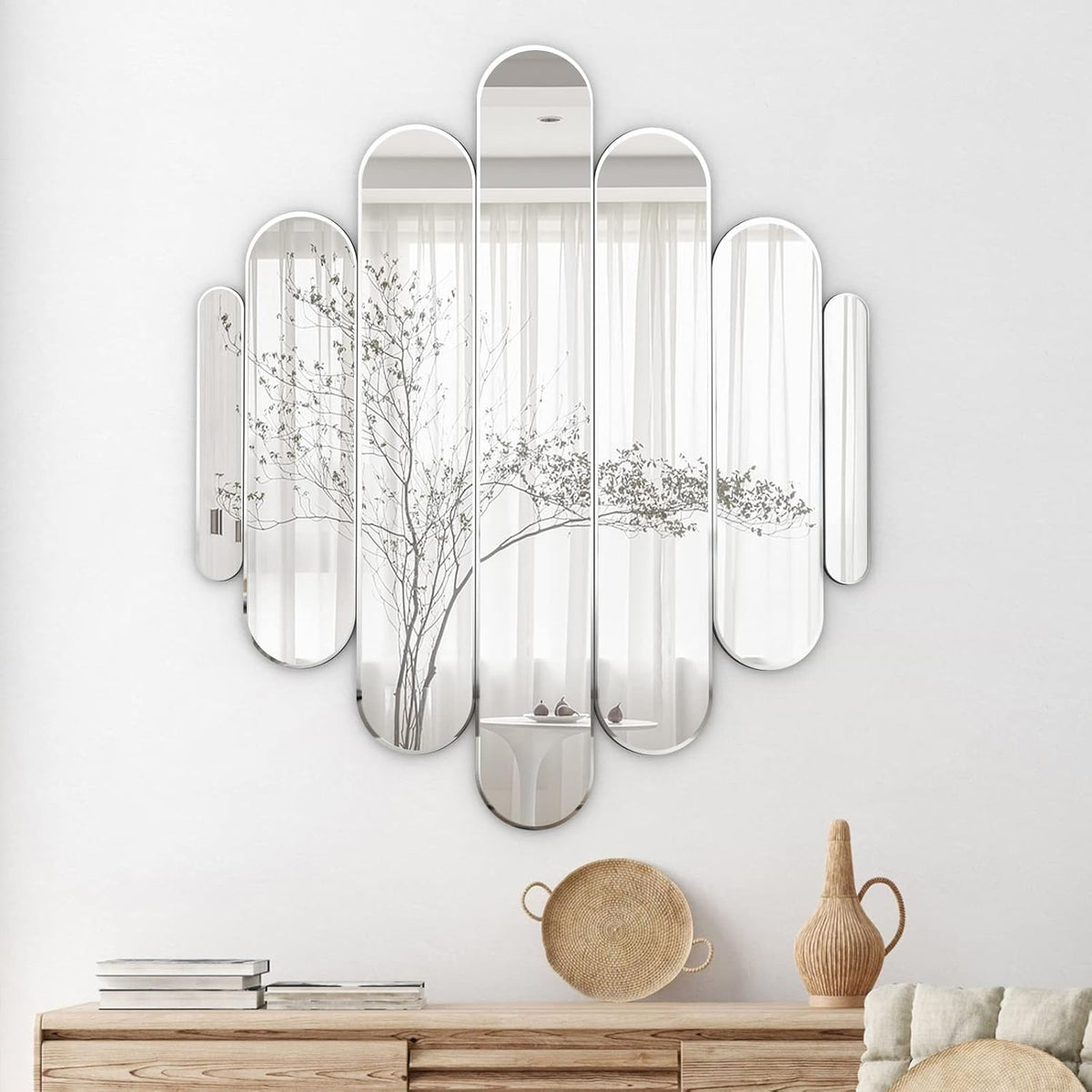 OSEMY 32" x 28" Modern Frameless Arched Wall Mirror for Home Decor