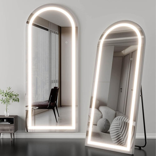 OSEMY 65 x 22 LED arched full length mirror with stand